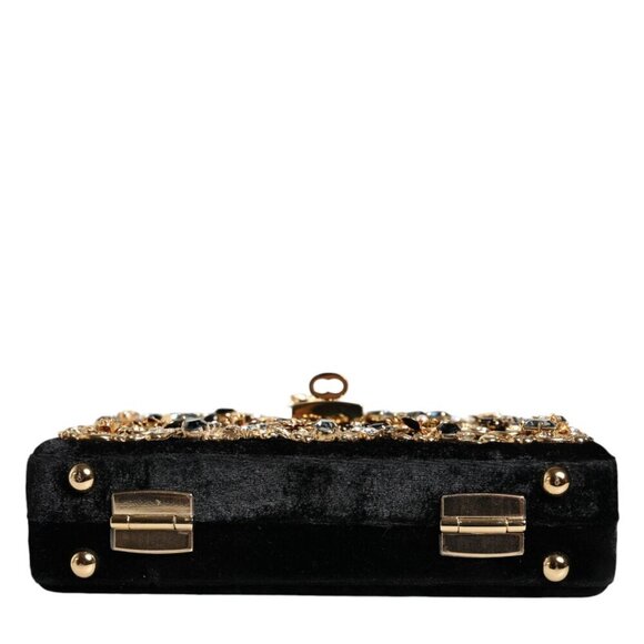 Dolce & Gabbana Black Velvet Floral Crystal Clutch Evening Purse Bag/one size - Picture 4 of 5
